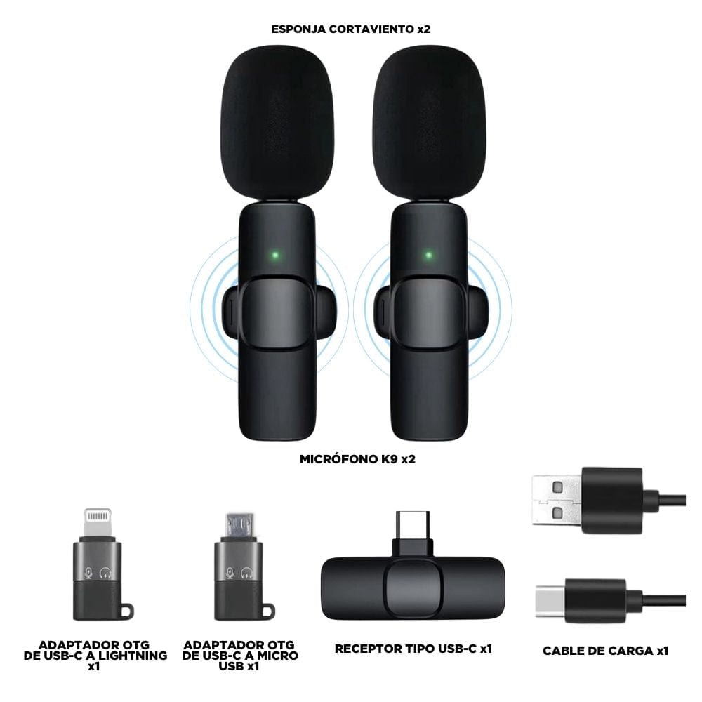 Micrófono Inalámbrico para Celular USB C + Adaptador Ligh