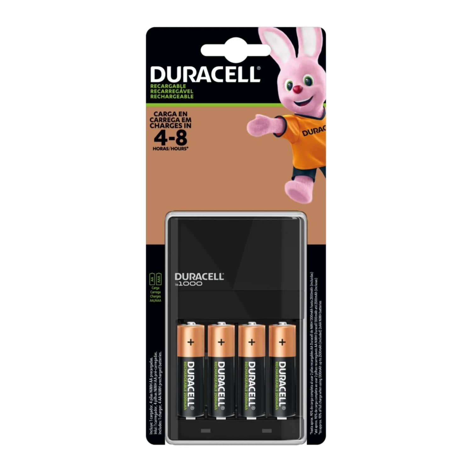 Kit Pilas Recargables 2500 mAh +Cargador + 4 pilas recargables AA